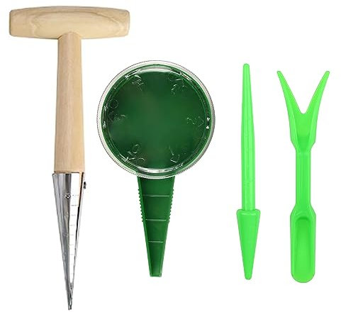 Bohue 4Pcs Bulb Planter Tool Set T-Shaped Punch Seed Dispenser Plastic Seeder Transplanter Seed Planting Tools for Garden Field