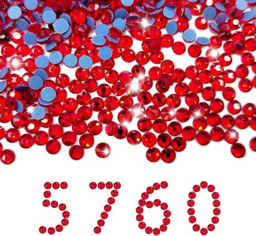 Liliume 5760 Pcs Hotfix Strasssteine SS6 Rot Strasssteine 20 Farben 4 Größen Runde Glas Strass für Kleidung Schuhe DIY Handwerk(Rot-SS6)