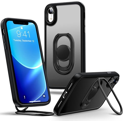 SHIELDS UP for iPhone XR Case with Stand, Matte Back Phone Case with Double Ring Holder Kickstand【Adjustable & Foldable】 Shockproof Translucent Protective Cover for iPhone XR - Frosted Black