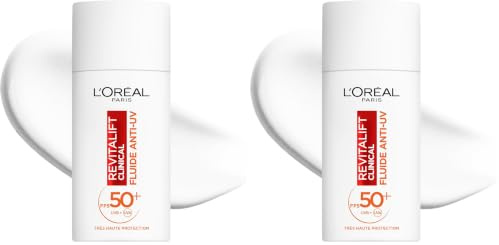 L'Oréal Paris - Fluide Anti-UV FPS 50+ Vitamine C + Vitamine E + Acide Hyaluronique - Taches, Rides & Teint Irrégulier - Fini Invisible - Protection UVB & UVA longs - Revitalift Clinical - 50 ml
