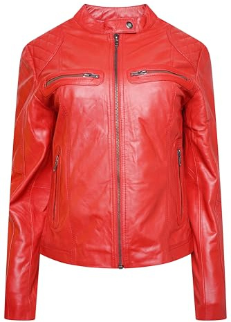 PAUL BERMAN Pelle D’annata Ladies Real Leather Biker Jacket in Red 16