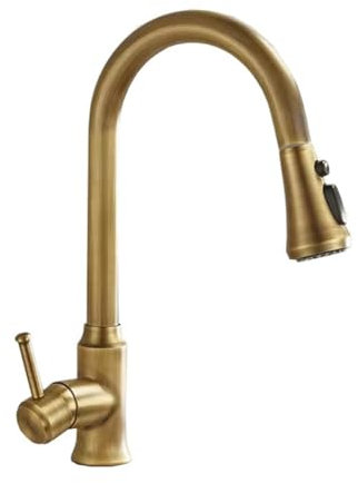 Wasserhahn Küche - Küchenarmatur Mit Brause Ausziehbar, Retro Antik Stil Messing Einhebel 360° Schwenkbar Spültischarmatur Mischbatterie Mit 2 Strahlarten, Hoher Auslauf Armatur Küche, Bronze