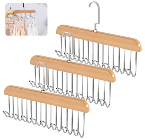 3 Piezas Percha Cinturones,28 cm Organizador Cinturones con 8 Ganchos,Percha Corbatas de Madera,Soporte Percha para Cinturón,Percha para Cinturones Armario,Corbatero para Bufandas,Corbatas,Cinturones