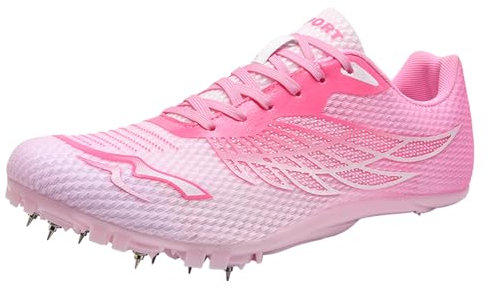 ZHENSI Zapatillas con Clavos Atletismo Zapatillas De Salto De Velocidad para Hombres Mujeres Y Niños Zapatillas para Correr Ligeras para Carreras,Rosado,36 EU
