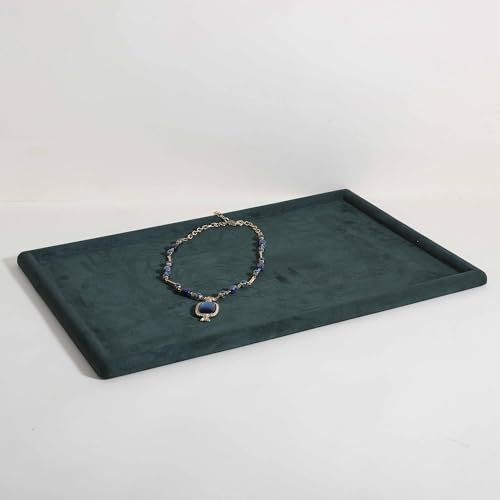 GemeShou Gemehou velvet Jewerly display tray, Top Microfiber Jewelry storage organizer plate, Empty Jewelry showcase tray for Necklace Bracelet Ring Earring Watch (Green-Large)