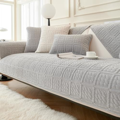 LINGKY Sofa Überzug, Neue Sofa Sitzkissenbezug, Sofaschoner rutschfest, Universelle Sofabezug 1 2 3 Sitzer Couch überzug für Wohnzimmer, Sofaüberwürf L Form Sofaschutz (Hellgrau,90x160cm)