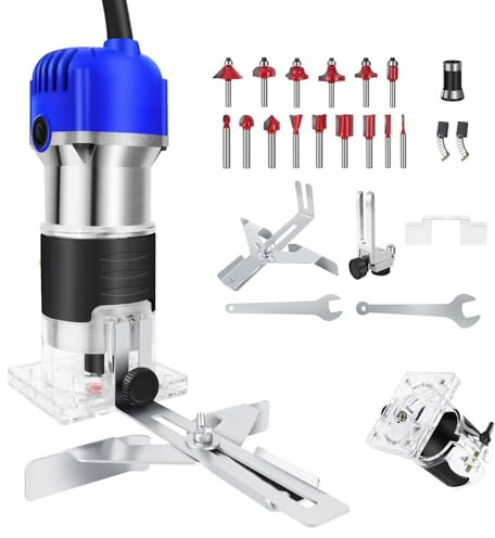 Holzfräse Oberfräse 800 W 4000-27000 U/min, 6 Variable Geschwindigkeiten, Elektrik Kantenfräse Mit 1/4 Fräsen Cuter Mit Spannzange 6-8MM, FARBKÄSTEN