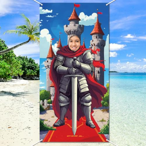 WADORN Türbanner Mit Schlossritter Hintergrundfoto Mittelalterliche Burg Großer Stoff Fototür Hintergrund Requisiten Dekor Mittelalterliches Rittergesicht In Einem Loch Foto Hintergrund 90x180cm
