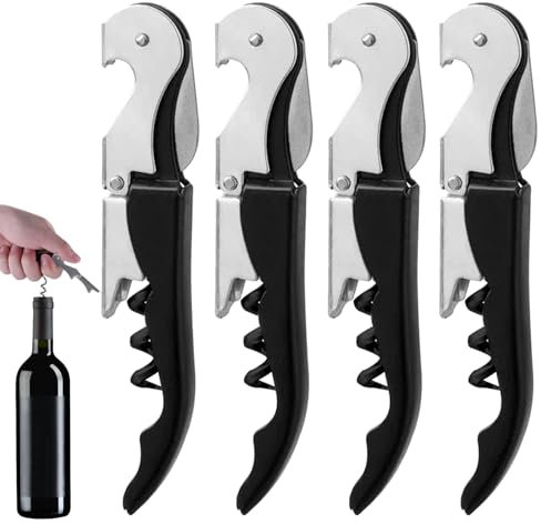 Lot de 4 Limonadier Professionnel,Tire-bouchon,3 en 1 pour bouteille de bière et de vin,Couteaux de Sommelier en Acier Inoxydable avec Décapsuleur et Coupe-Capsule, Qualité Hôtel et Restaurant