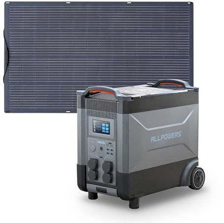 ALLPOWERS Estacion de Energia Portatil R4000 3456Wh panel solar de 200W | Batería LiFePo4, 4×4000W Tomas de CA, Carga Rápida de 1,2H