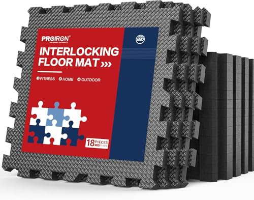 PROIRON Gym Floor Mats, 30 x 30cm Foam Exercise Mats, 1cm Interlocking Floor Tiles, Gym Flooring Puzzle EVA Rubber Mats for Garage, Home Workout, Fitness Equipment, Swimming Pool (36 Tiles|34 Sq Ft)