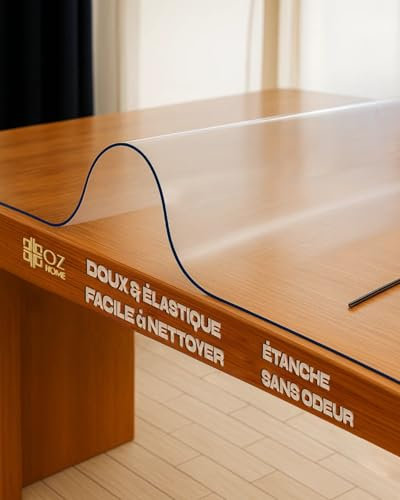OZ HOME Nappe Transparente Épaisse en PVC 1,7mm - 100x210cm Protection Table Transparent Étanche/Antidérapante, Protege Table Transparent Résist. Aux Rayures/Chaleur, Nappe PVC Compatible Alimentaire