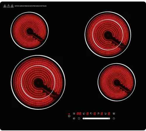 GRACEALL 4 Burner Infrared Hob for Cooking, 60cm Kitchen Electric Hot Plate, 6700W Built-in Cooktop Ceramic Stove, 230V Glass Cook Top