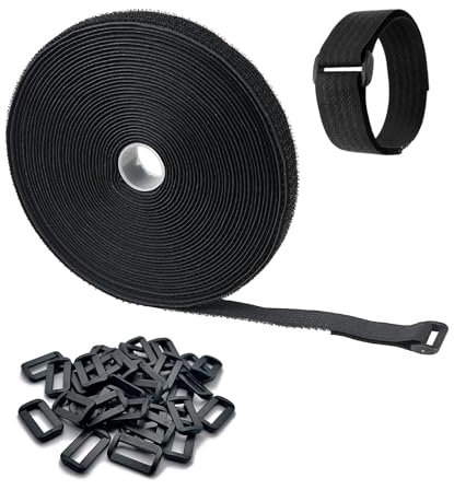 Hook and Loop Straps with 30 Buckles,Cut-to-Length Reusable Cable Ties,Adjustable Fastening Cable Straps,Nylon Securing Cinch Strap.(Black,1.2 Wide, 315 Length)