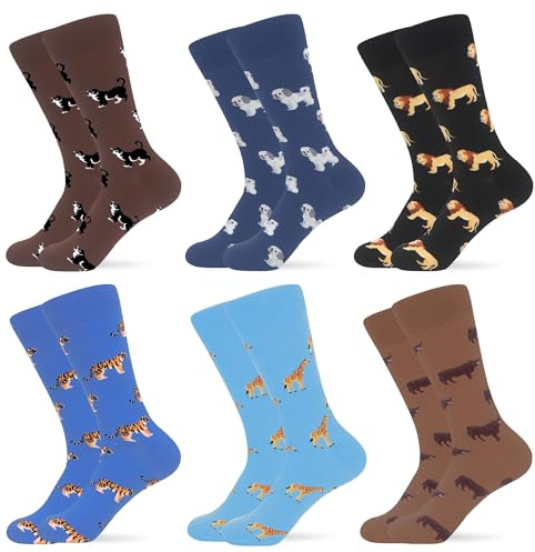 WeciBor Men's Funny Animal Bamboo Socks 6 Pack Novelty Gifts for Dad Size 8-12