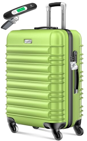KESSER® Reisekoffer 84L Mittlerer Hartschalen Koffer Inkl. Kofferwaage + Gepäckanhänger | Trolley Gepäck Rollkoffer Zahlenschloss 4 Rollen ABS-Hartschale Teleskopgriff, 66x45x28cm, Hellgrün