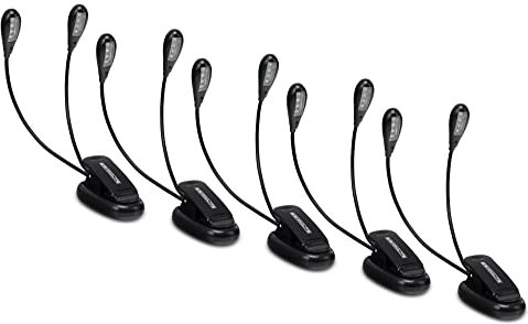 Showlite 5er Set Bright Light 8 LED Notenpultleuchte (8 lichtstarke LEDs, 2 Helligkeitsstufen, Befestigungsklammer, universell einsetzbar, lange Lebensdauer, inkl. Batterien) Schwarz