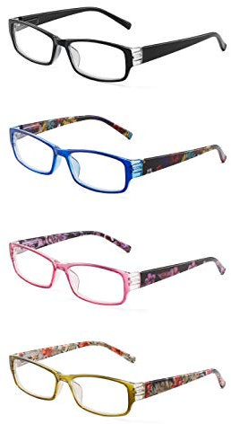 JM 4 Pack Frau Lesebrille Federscharnier Mode Muster Leser für Damen +2.0 Mischfarbe