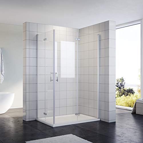 SONNI Cabine de douche pliante pivotante à 180° - Entrée d'angle - 120 x 90 x 195 cm - Avec receveur de douche