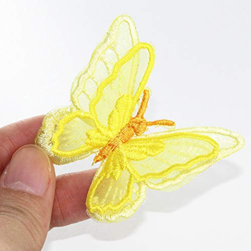 SUNMOVE 10pcs Embroidery Butterfly Sew Iron On Patch Badge Wedding Bridal Dress Embroidered Applique Sewing Craft DIY (Yellow, 1.96 x 1.96inch)