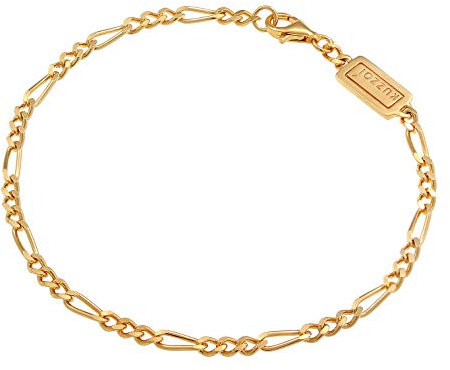 Kuzzoi Silber-Armband goldfarben für Herren, handgefertigtes Figaro-Armband aus echten massiven 925 Sterling Silber vergoldet, Herren-Armband mit Karabiner, 4mm breit, 6.5g schwer Länge 21 cm