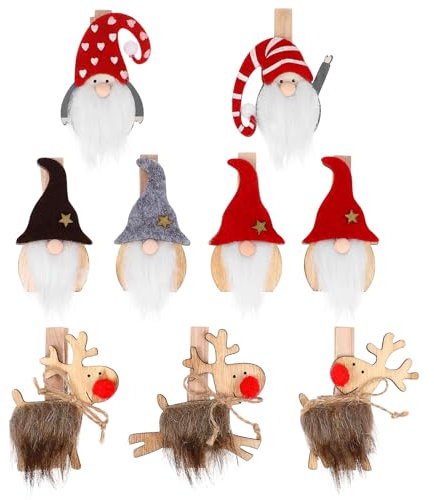 Cabilock 9 Stücke Mini Holzklammern Santa Rentier Figur Holz Wäscheklammern Zierklammern Dekoklammern Weihnachten Deko für Fotowand Basteln Snacks Tüten Kinderzimmer Wanddeko(Zufälliger Stil)