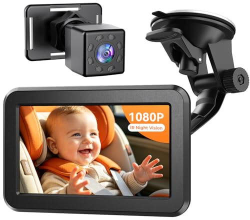 Caméra de Voiture pour bébé HD 1080p Double Canal Moniteur de Voiture avec 2 caméras de Vision Nocturne Infrarouge, Facile à Installer 10,9 cm Caméra de Voiture pour bébé avec Vue Large Transparente