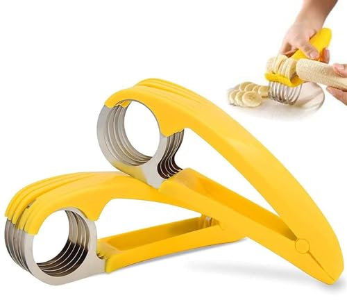 2 Pcs Cortador de Platano, Platano Slicer, Corta Uvas, Grape Slicer, Rebanador de Bananas, Rebanador de Pepino, Cortador de Plátano de Acero Inoxidable, para Plátanos, Pepinos, Salchichas y Kiwi