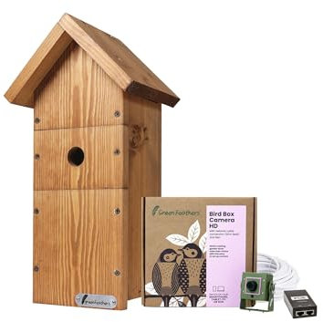 Green Feathers 1080p Wired Wildlife Camera with Bird Box, IP PoE Bird Box Camera, Watch Live on Phone, Tablet or PC, includes 20m PoE cable - Starter Pack (Starter Pack, UK Power Supply)