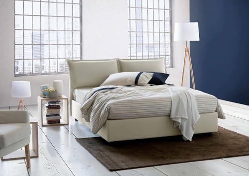 Talamo Italia - Lit double Teresa, Lit coffre en tissu, Ouverture frontale, avec matelas 140x200 cm inclus, 100% Made in Italy, Beige