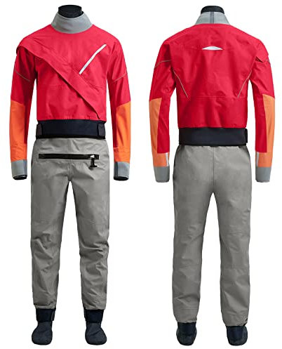 VZKAK Trockentauchanzüge für Herren in Kaltwasserpaddeln, Kajakausrüstung, Wildwasserpaddeln, wasserdicht, rot, rot, XL
