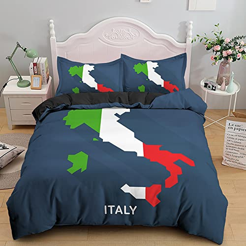 ZZXHG Bettwäsche 200x200 Blaue Italien Karte, 3 Teilig Mikrofaser Bettbezug für Kinder Jugendliche - Wendemotiv Bettbezüge mit Reißverschluss + 2 Kissenbezug 80x80 cm