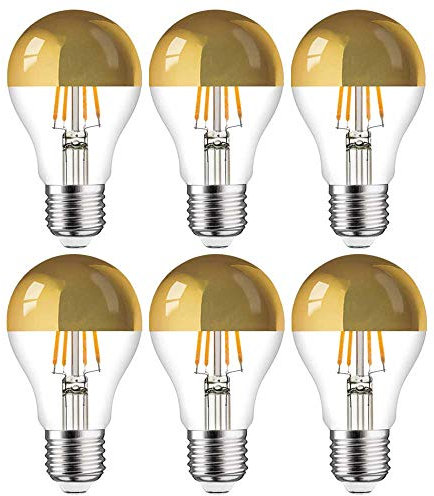NCC-Licht 6 x LED Filament Leuchtmittel Birnenform 4W = 40W E27 Kopfspiegel Gold warmweiß 2700K