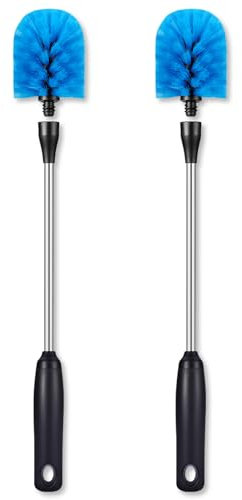 MOSOLAN Stainless Steel Bottle Brush, 2 Pack Long Handle Water Bottle Scrubbing Brush, Built for Cleaning Sports Bottles, Baby Bottles, Cups, Mugs, Glasswares, Wine Decanters, Flask, 13 in - 15 in