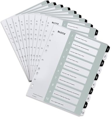Leitz Register für A4, 10er Pack, PC-beschriftbares Deckblatt und 10 Trennblätter, Taben mit Zahlenaufdruck 1-10, Überbreite, Weiß/Schwarz, Polypropylen, WOW, 12150000