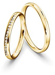 JC Trauringe Gold 585 Gold Paarpreis Poliert I Partnerringe Gelbgold mit Gravur in edler Schatulle I 2 Hochzeitsringe Herrenring ohne & Damenring mit Zirkoniasteine I ICT49