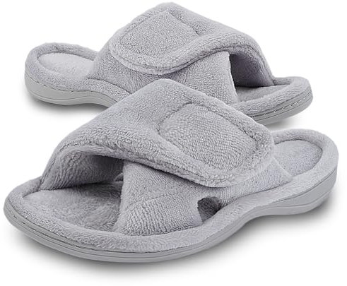 Git-up Pantofole da Donna in memory foam Supporto Arco per l'arco regolabile con gancio e passante Ciabatte per diabetici Punta Aperta da Casa Pantofole Interno Esterno Grigio 8/9
