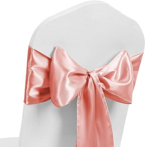 Satin Chair Sash WIDER FULLER BOWS Chair Sashes Bow Back Tie Ribbon Wedding Banquet Decoration (Dusty Pink, 50)