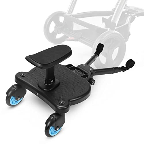 Gimisgu Buggy Board mit Sitz, Mitfahrbrett Trittbrett, Universal Stehbrett, 360°Zweirad Design, Kinderwagen Zubehör, mit Kinderwagensitz, passend für jeden Kinderwagen erhältlich(Blau)