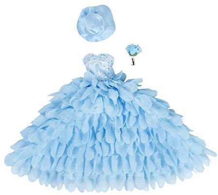 Elegantes blaues Hochzeitskleid für 30,5 cm große Puppen mit Hut und Blume