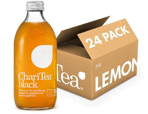 Charitea - Black - Fairer Eistee mit besten Bio Zutaten - Leckeres Erfrischungsgetränk in Glas Flasche - Biologisch angebauter Tee (24 x 330ml) - inkl. 6€ MEHRWEG Pfand