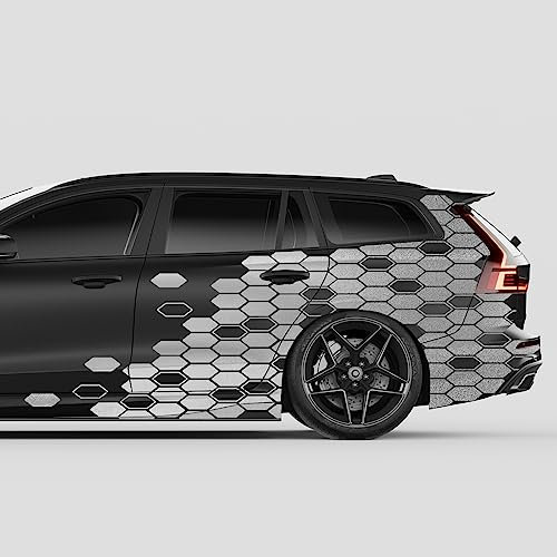 Finest Folia 2er Set XXL Auto Aufkleber je 200x60cm Motorrad Bus Sticker Kfz Zubehör Waben gestaucht Tuning Dekor Linien Design Folie KX082 (04 Silber)
