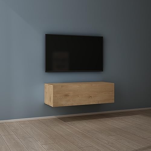 Mai & Mai Fernsehschrank Hängend TV Lowboard hängend mit Gasdruckfedern | TV Schrank mit Klappen, viel Stauraum, Wandmontage in Kerneiche, Breite: 100 cm, Fernsehschrank02