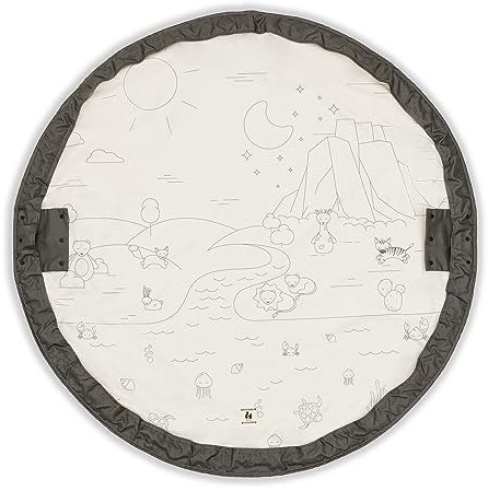 hauck Play N Tidy. Dark Grey – 2in1 Spielmatte & Aufbewahrungstasche für Babys & Kleinkinder, 120 cm Große Krabbeldecke mit Tierwelt-Design, Waschbar & Faltbar, Schnellen Verstauen von Spielzeug