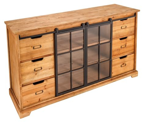 Riess Ambiente Sideboard Heritage - 150cm - Natur - Metall mit Stauraum | Montiert geliefert, Schubladen, Glas-Details, natürliche Maserung, hochwertige Metalloptik, Massivholz