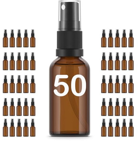 Essenciales Bote Spray Pulverizador de Cristal Ambar - 50 Botellas, Atomizador Recargable - 10ml