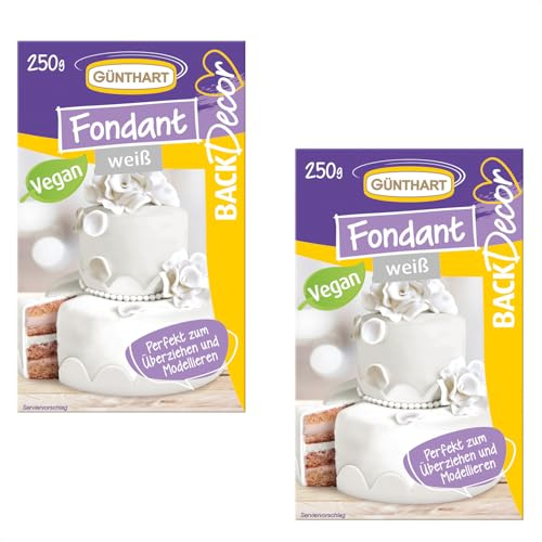 Günthart BackDecor 2 x 250 gr weiß Fondant, 100% Vegan, Palmölfrei, Reißfest zum überziehen von Torten und Kuchen, zum Modellieren geeignet, 1er Pack (1 x 500 gr)