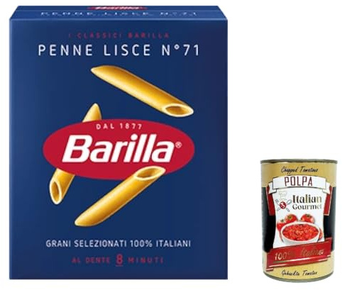 Italian Gourmet Pasta Penne Lisce Nr. 71 100% italienische Nudeln 5 x 500g | Trafilatura uniforme e tenuta in cottura, gusto autentico; passt zu Saucen, Gesamtnettogewicht 2,5 kg + Kostenlos Polpa 400g