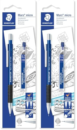 Staedtler Mars Micro, Porte-mine en métal de 0.7 mm, Étui blister avec 1 étui à mines HB 0.7 mm, 7757BK25DA (Lot de 2)