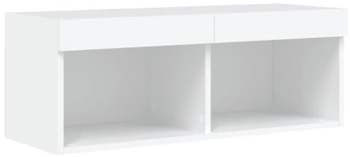 vidaXL Meuble TV avec Lumières LED, Armoire de Télévision Murale avec Rangement, Meuble Télé Suspendu Salon Salle de Séjour, Moderne, Blanc
